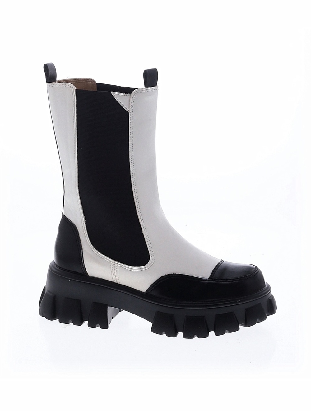 Chase + Chloe Two-Tone White and Black Lace-Up Lug Boot